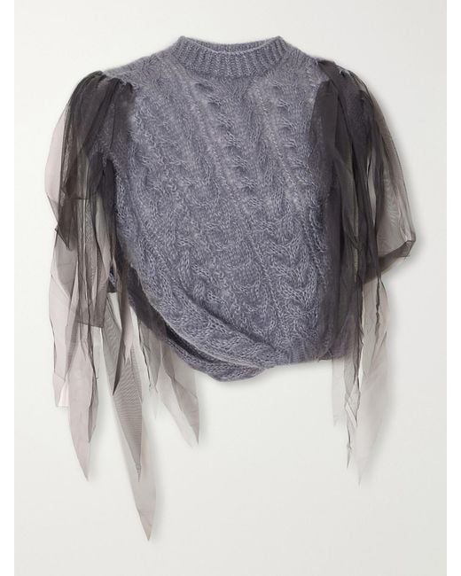 PAULINE DUJANCOURT Gray Winnie Chiffon-Trimmed Wool-Blend Sweater