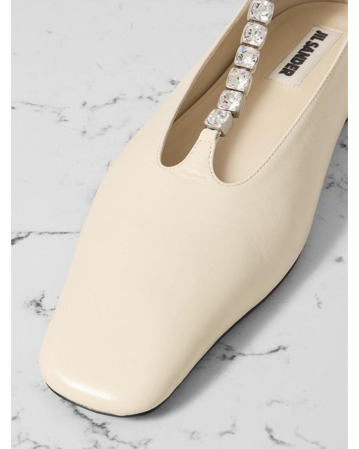 Jil Sander Natural Crystal-Embellished Leather Ballet Flats