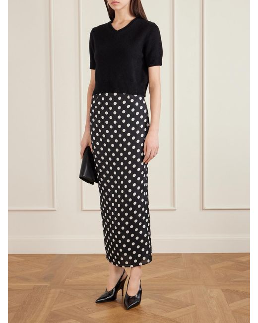 Khaite White Winton Polka-Dot Silk Midi Skirt