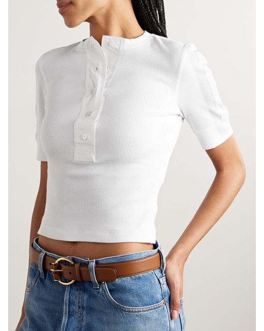 Gucci White Oberteil Aus Gerippter Stretch-Baumwolle Mit Popelineeinsätzen