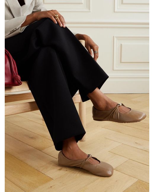 Loewe Brown Pebble Embellished Leather Ballet Flats