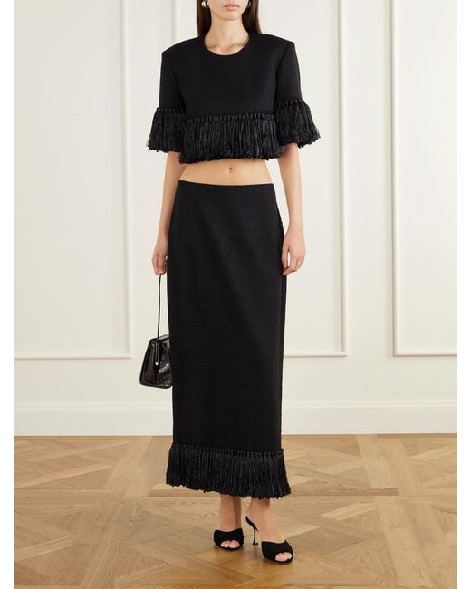 Heirlome Black Matilde Bouclé Fringed Wool-Blend Blouse