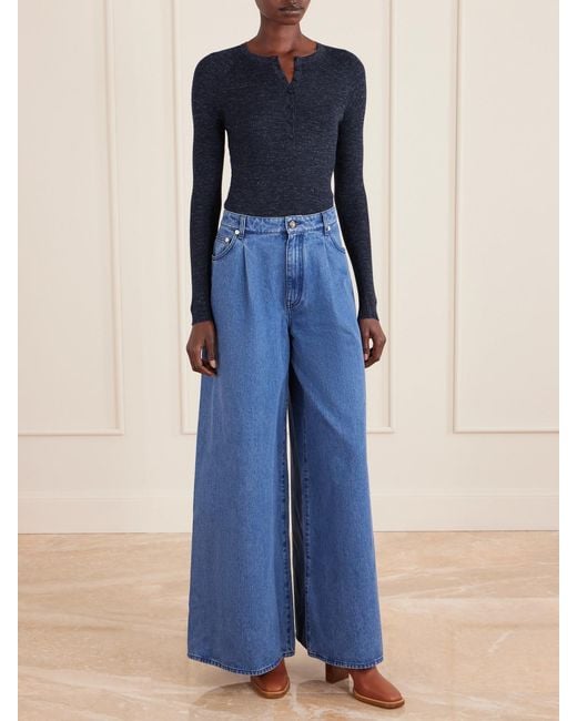 Gabriela Hearst Blue Anges Ribbed Cashmere, Silk And Hemp-Blend Henley Top