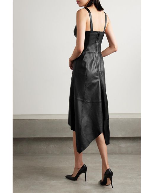 Jason Wu Black Asymmetric Paneled Leather Midi Dress