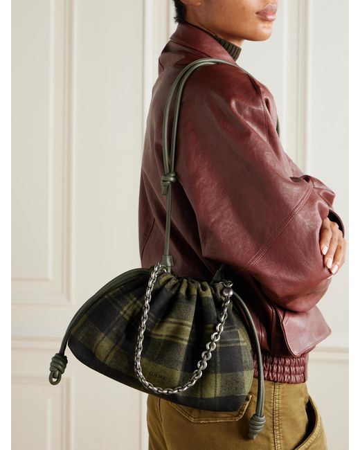 Loewe Black Flamenco Medium Leather-Trimmed Checked Suede Shoulder Bag