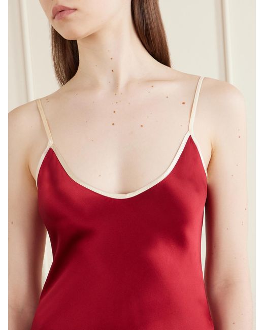Comme Si Red Bias Slip Silk-Charmeuse Slip Midi Dress