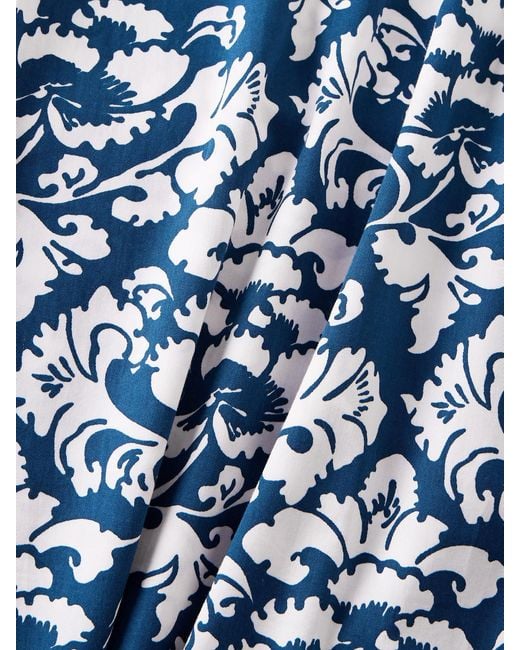 Emporio Sirenuse Blue Adele Lotus Floral-Print Cotton-Twill Wide-Leg Pants