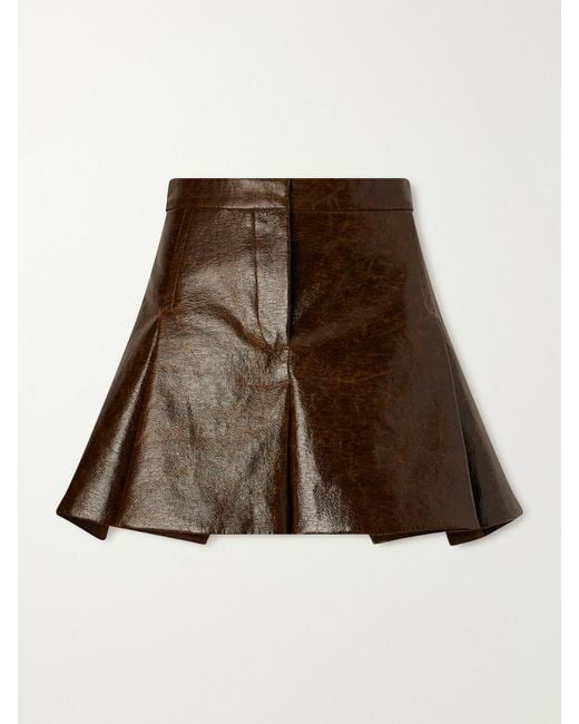 Sportmax Brown Pleated Coated Cotton-Canvas Mini Skirt