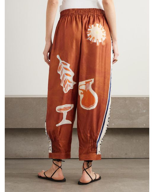 ALÉMAIS Orange Lrnce Soleil D'Amour Barrel-Hose Aus Bedrucktem Seiden-Twill