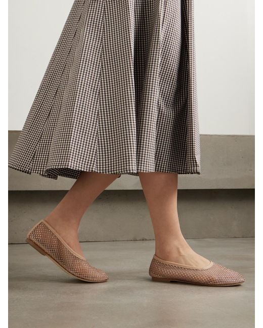 STAUD Alba Leather-Trimmed Crystal-Embellished Mesh Ballet