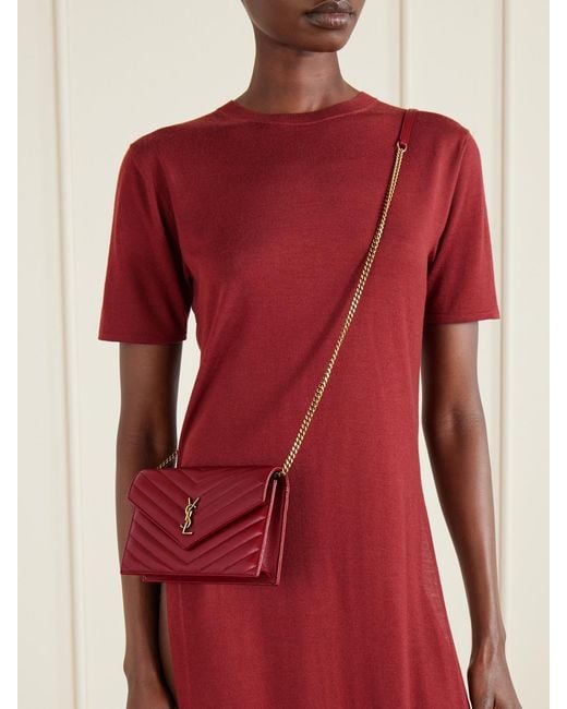 Saint Laurent Red Cassandre Mini Matelassé Leather Shoulder Bag