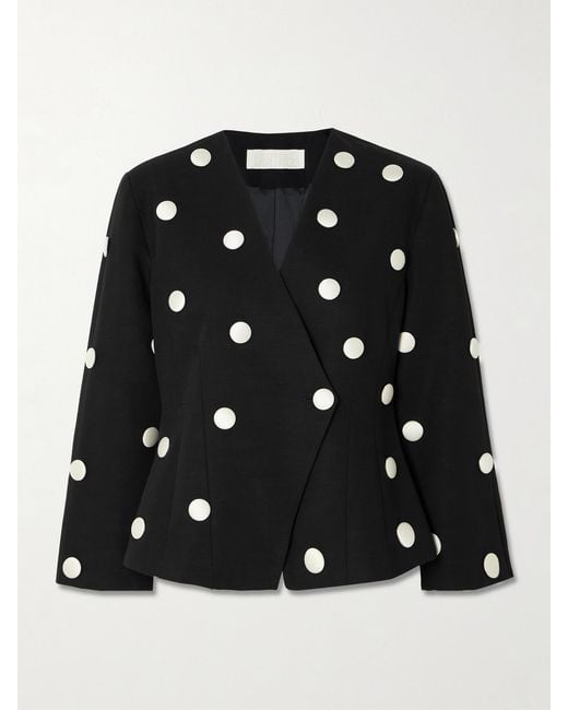 D'Estree Black Aloise Embellished Polka-Dot Cotton-Faille Blazer