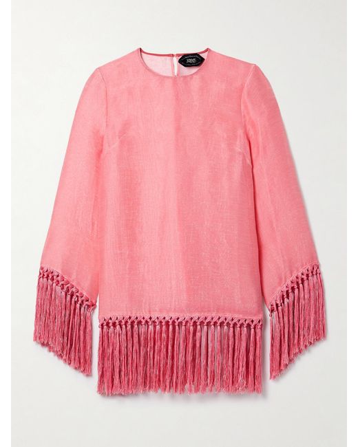 ‎Taller Marmo Pink Claudia Fringed Linen-Blend Mini Dress