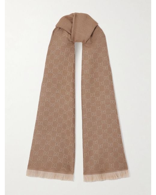 Gucci Natural Frayed Wool-Jacquard Scarf