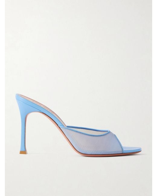 AMINA MUADDI Blue Alexa Leather-Trimmed Mesh Mules