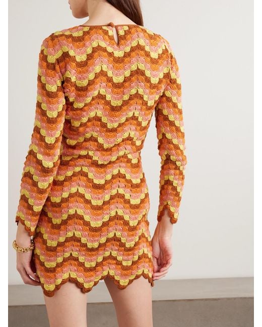 Escvdo Orange Victoria Scalloped Crocheted Cotton Mini Dress