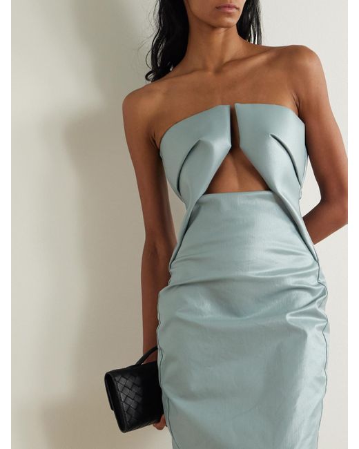 パーティードレス Rick Owens Coated Denim Gown With Front Cut-Out RICK OWENS Strapless cutout coated-denim gown | NET-A-PORTER