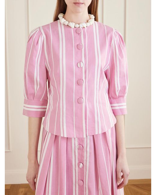 D'Estree Pink Jasper Striped Cotton, Tencel And Linen-Blend