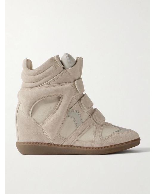Isabel Marant Natural Bekett Leather-Trimmed Suede Wedge Sneakers