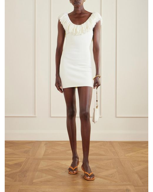 Sir White Marcelline Fringed Stretch-Knit Mini Dress