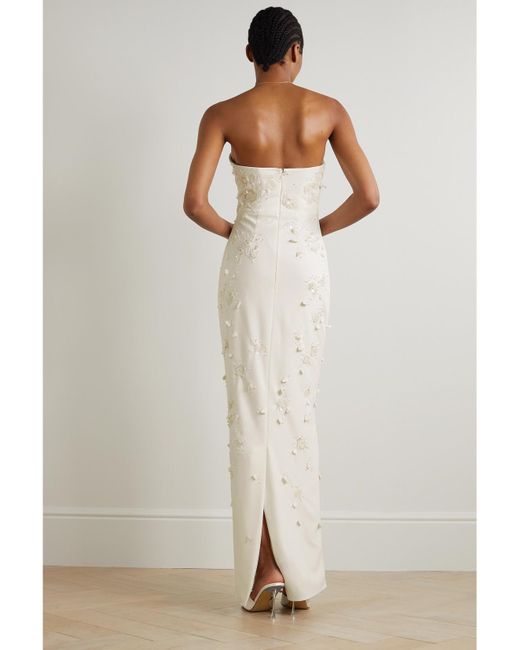 Clio Peppiatt White Strapless Embellished Stretch-Crepe Gown