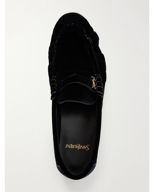 Saint Laurent Black Le Loafer 05 Cassandre-Embellished Suede Loafers