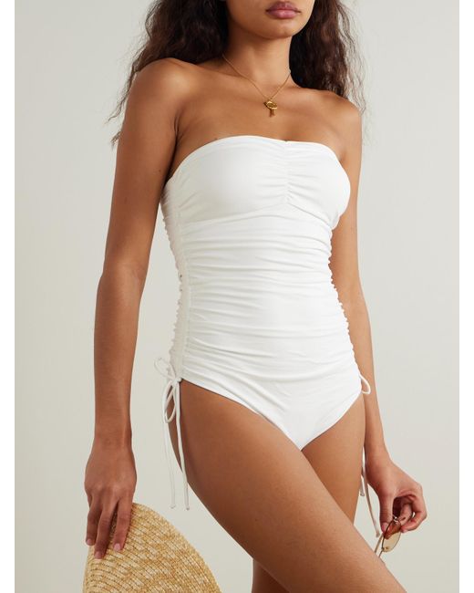 Melissa Odabash White Sydney Strapless Ruched Swimsuit