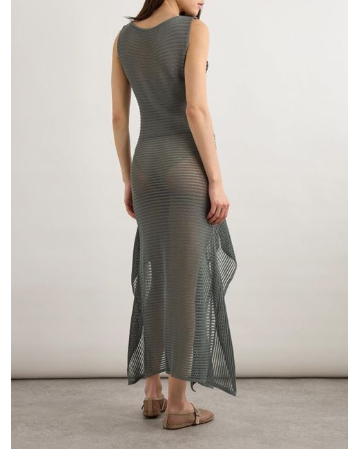 Alaïa Gray Geripptes Midikleid Aus Einer Baumwollmischung