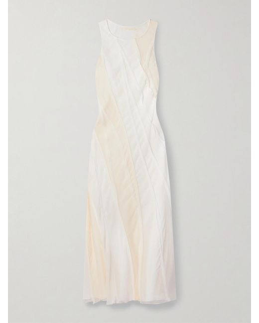 Jason Wu White Paneled Silk-Crepe And Chiffon Midi Dress