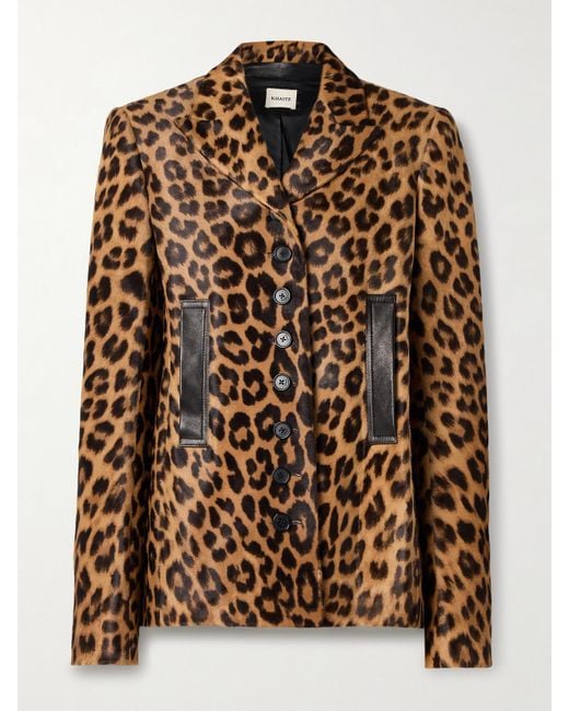 Khaite Brown Saraphina Leather-Trimmed Leopard-Print Calf Hair Jacket