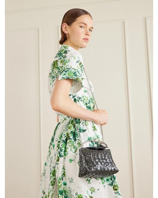 Erdem Gray Sequined Satin Clutch