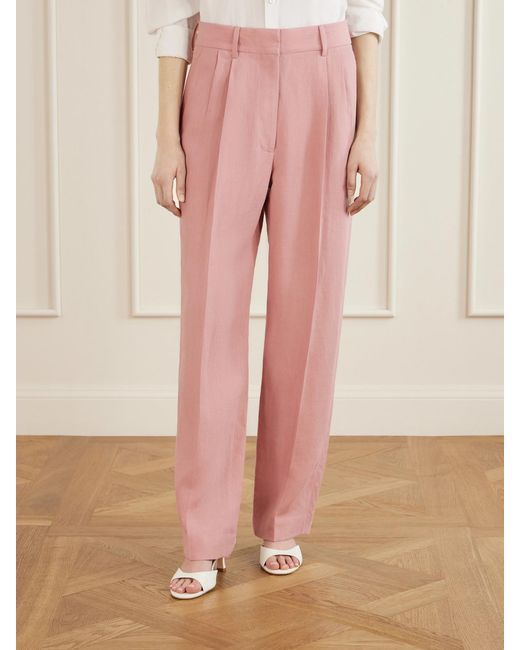 Blazé Milano Pink Sun Fox Pleated Linen Straight-Leg Pants