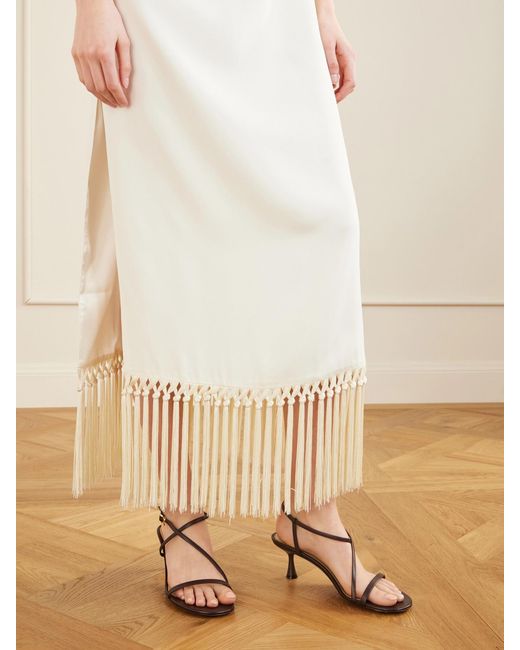 Taller Marmo White Palermo Fringed Crepe Midi Dress
