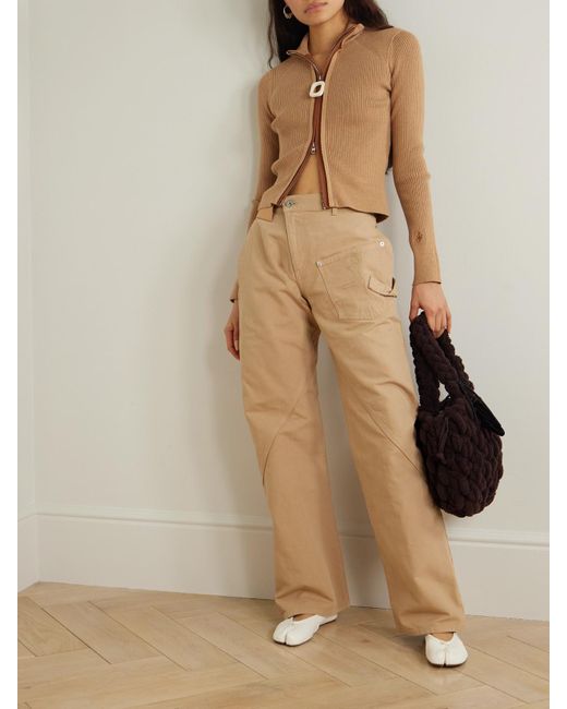 J.W. Anderson Natural Twisted Asymmetric Embroidered Cotton-Canvas Pants