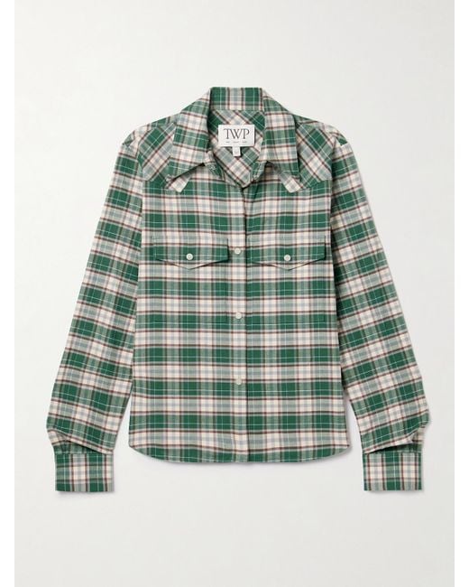 Twp Green New Carter Checked Cotton-Flannel Shirt