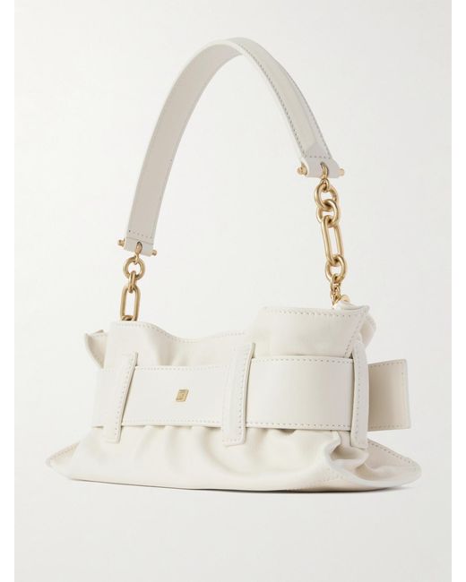 Balmain Natural Anthem Mini Buckled Leather Shoulder Bag