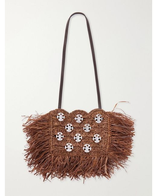 Rabanne Brown Embellished Raffia Shoulder Bag