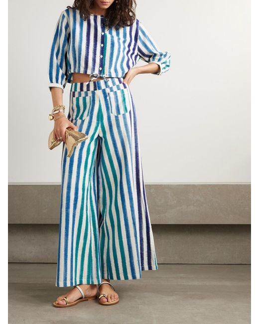 Emporio Sirenuse Blue Adele Hose Mit Weitem Bein Aus Gestreifter Baumwolle