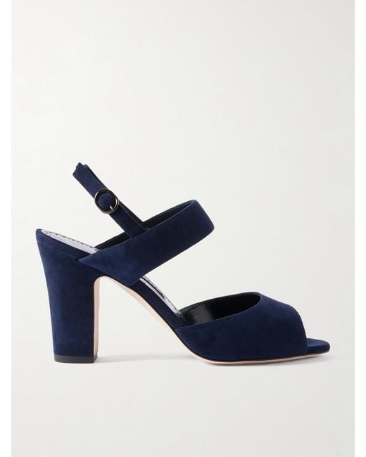 Manolo Blahnik Blue Khiko 90 Suede Slingback Sandals