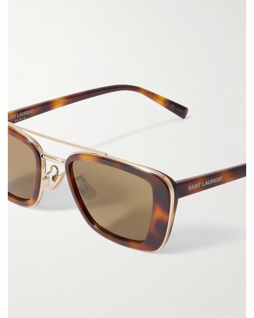 Saint Laurent Multicolor Rectangle-Frame Acetate And-Tone Sunglasses