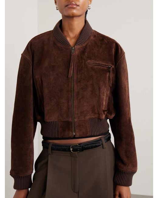 Arma Brown Elettra Cropped Suede Bomber Jacket
