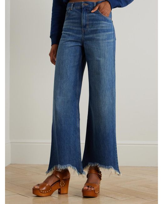 Chloé Blue Cropped Distressed High-Rise Wide-Leg Jeans