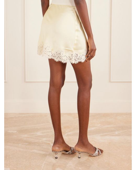 Doen Natural Giulietta Lace-Trimmed Silk-Charmeuse Mini Skirt