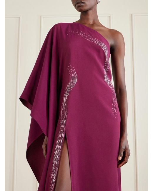 Taller Marmo Purple Palladium One-Shoulder Crystal-Embellished Crepe-Cady Gown
