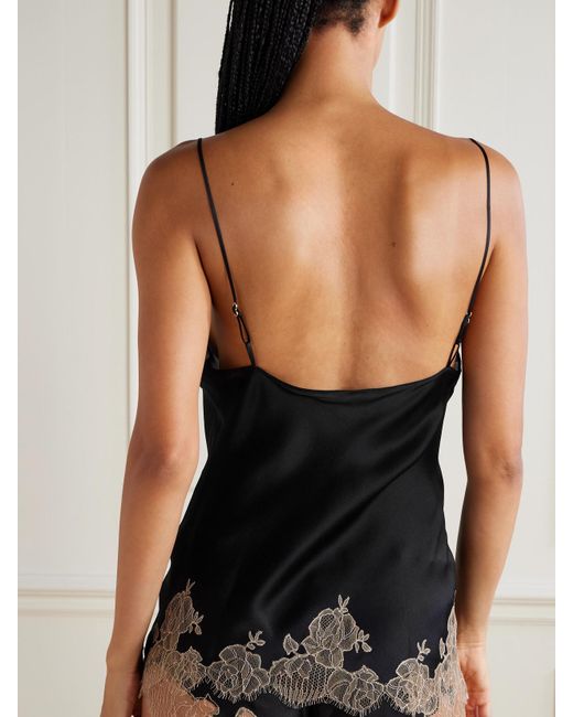 Carine Gilson Black Lace-Trimmed Silk-Satin Camisole