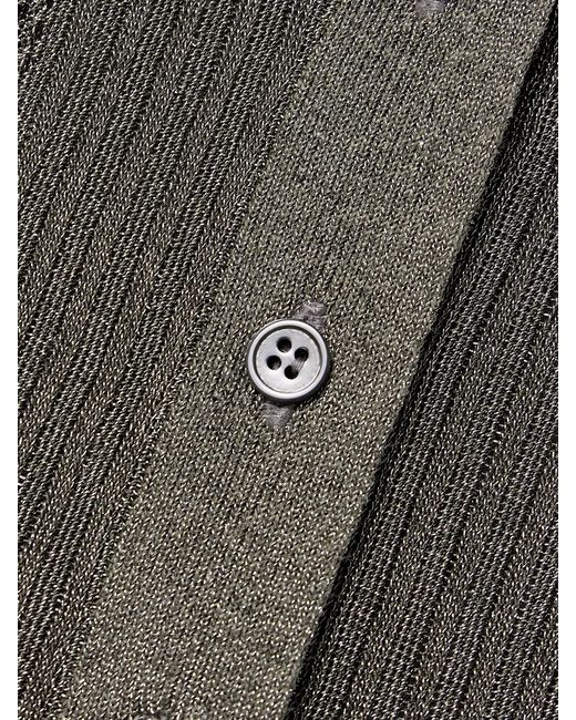 Adam Lippes Gray Metallic Pointelle And Ribbed-Knit Cardigan