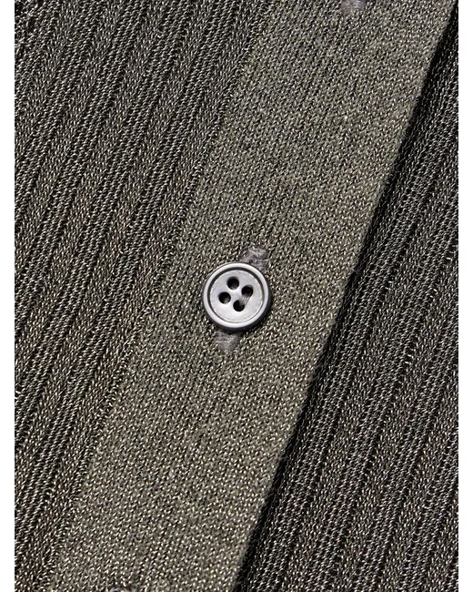 Adam Lippes Gray Metallic Pointelle And Ribbed-Knit Cardigan