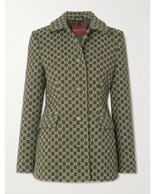 Gucci Green Jacke Aus Bouclé Aus Einer Baumwollmischung Mit Jacquard-Muster