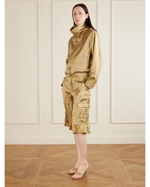 Aflalo Natural Bromer Crinkled-Satin Straight-Leg Shorts