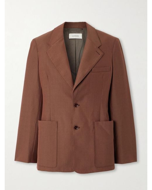 Lemaire Brown Blazer Aus Grain De Poudre